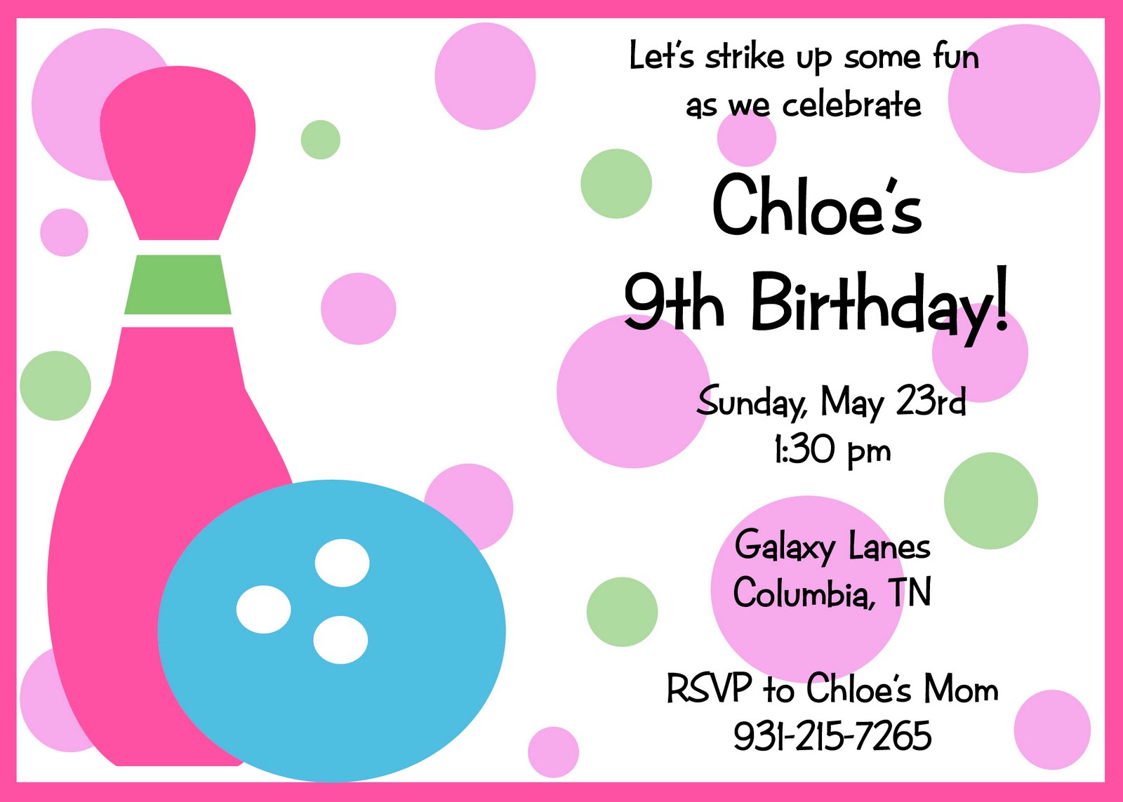 Free Printable Bowling Birthday Invitations Dolanpedia