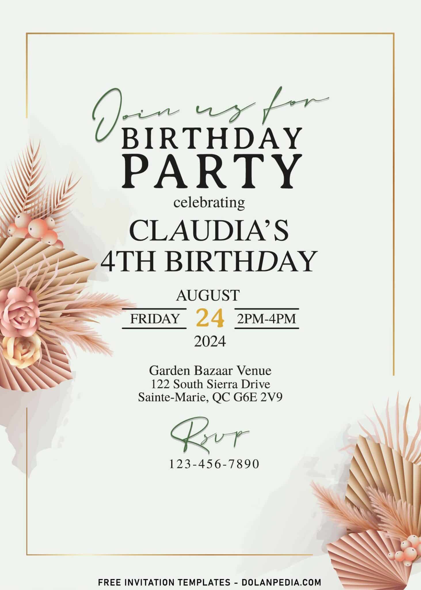 Greenery Boho Pampas Grass Birthday Invitation Templates Dolanpedia