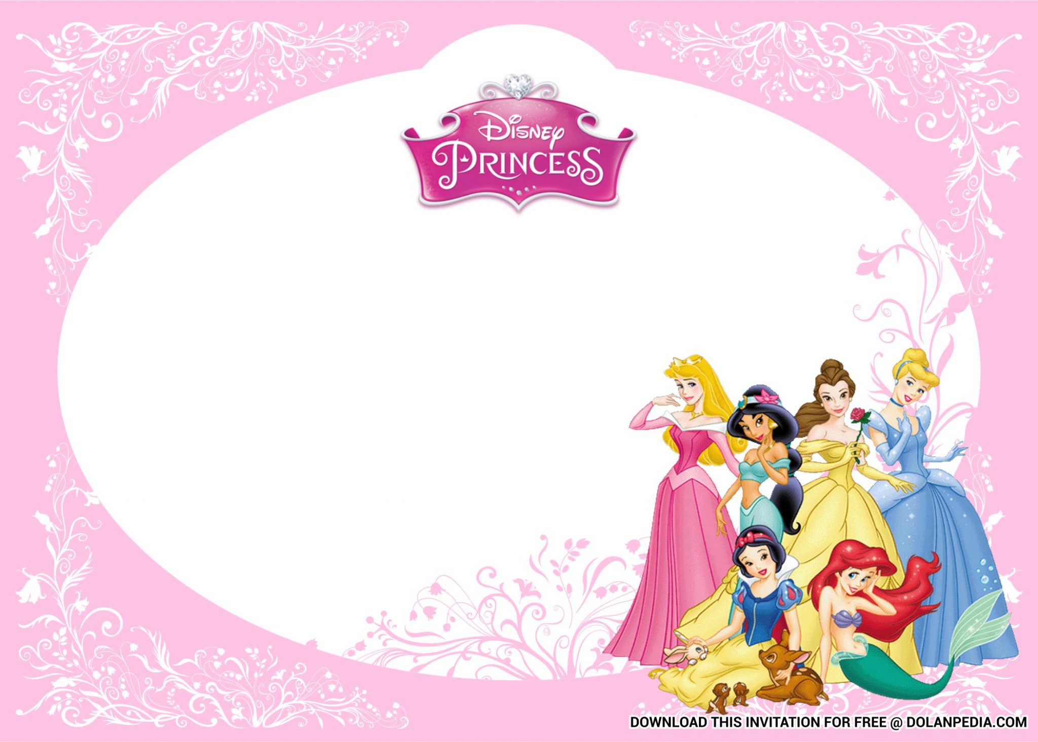 (FREE Printable) Cute Disney Princess Baby Shower Invitation