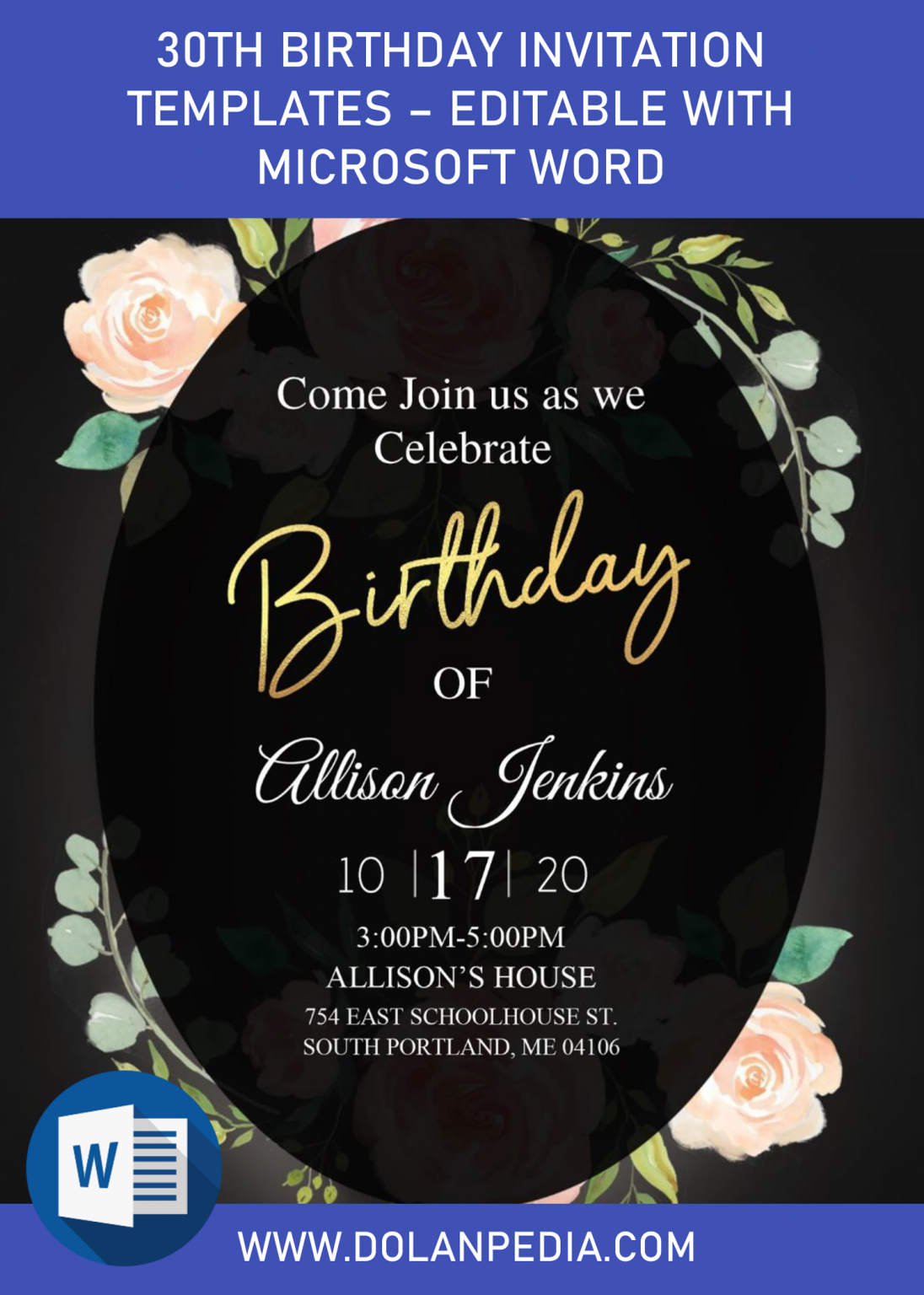 Elegant 30th Birthday Invitation Templates – Editable With Microsoft ...