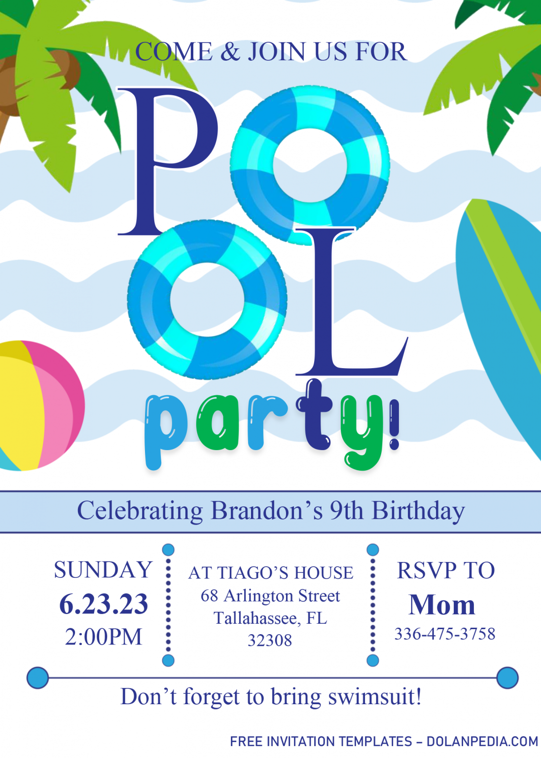 Pool Party Invitation Templates – Editable .Docx | Dolanpedia