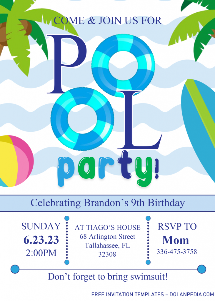 Pool Party Invitation Templates – Editable .Docx | Dolanpedia