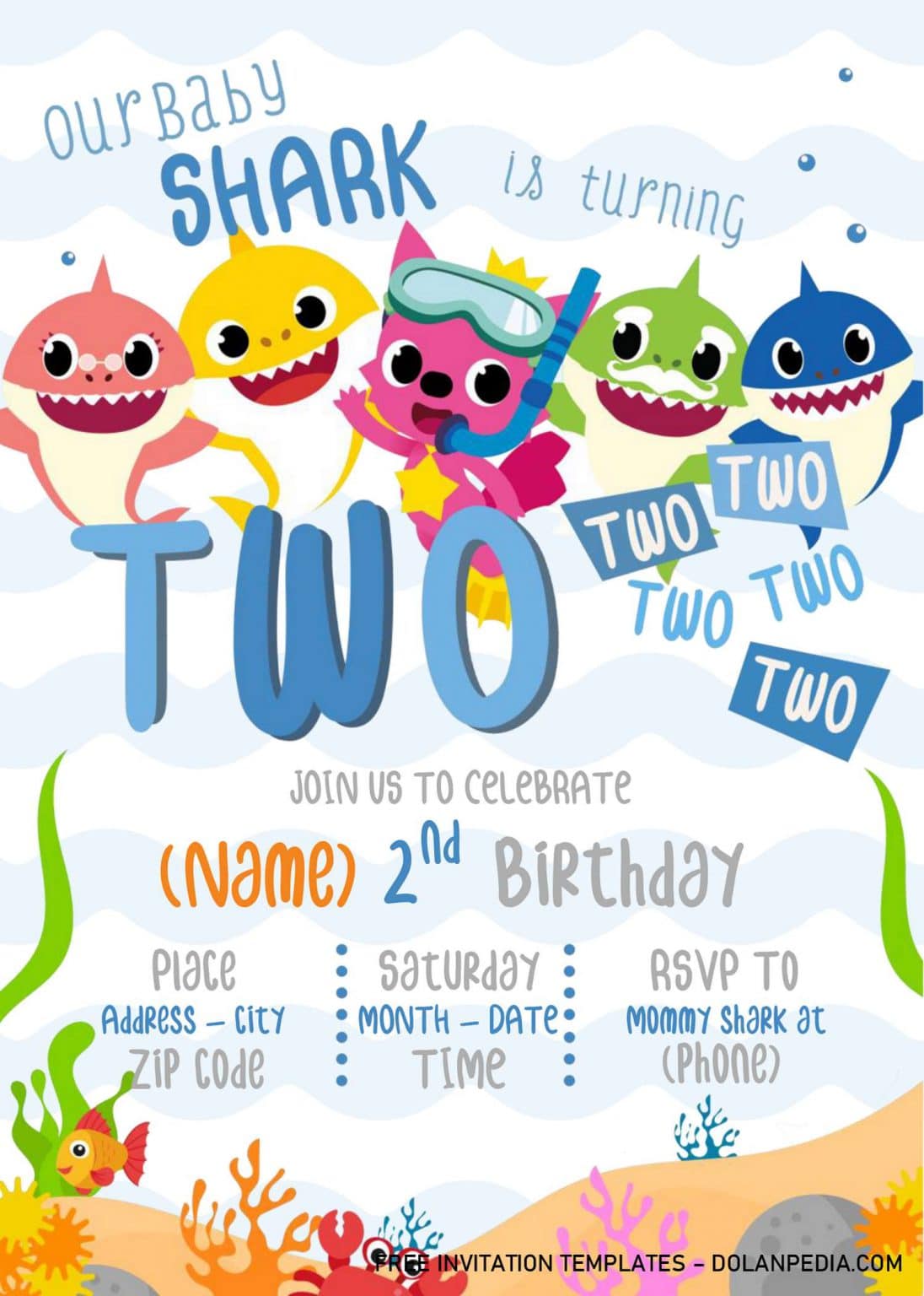 Baby Shark Birthday Invitation Templates Editable With MS Word