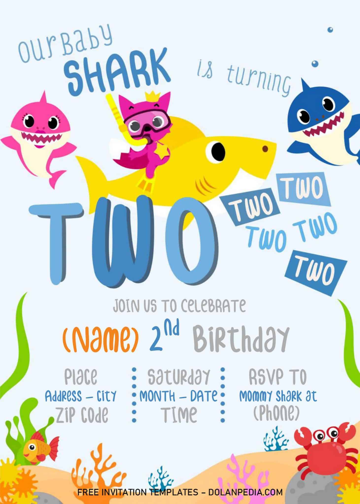 Baby Shark Birthday Invitation Templates Editable With MS Word 