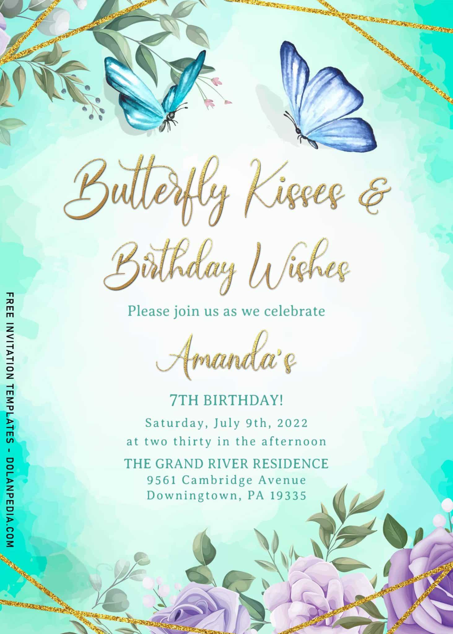 7 Beautiful Magical Watercolor Butterfly Birthday Invitation Templates