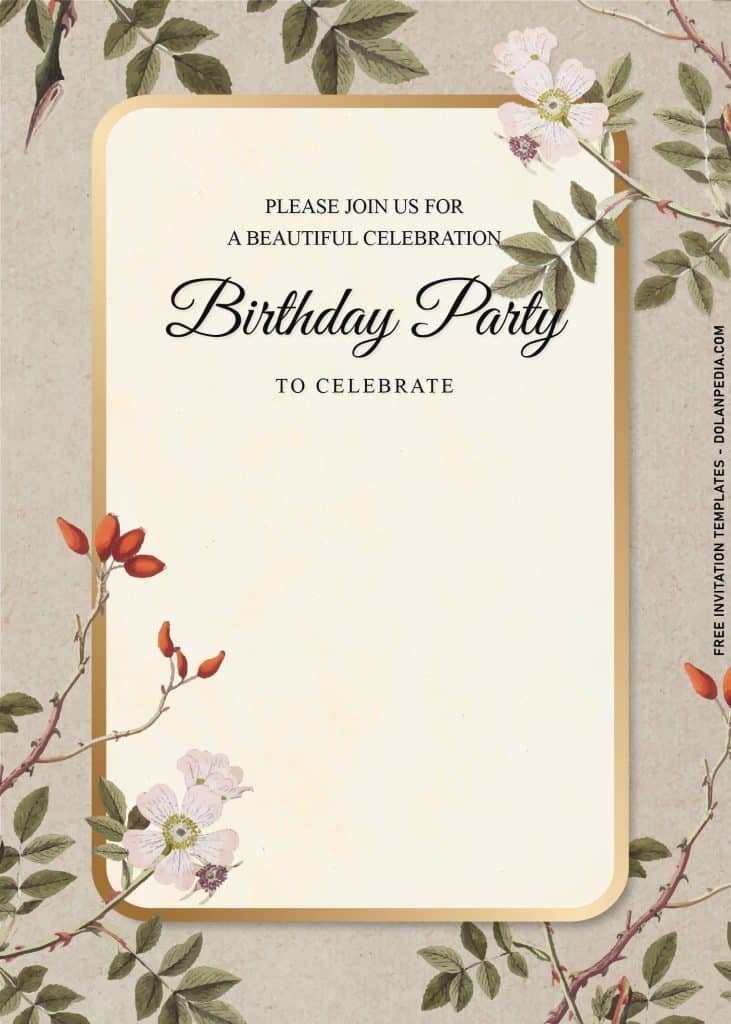 7+ Sparkling Modern Gold Frame Spring Floral Birthday Invitation ...