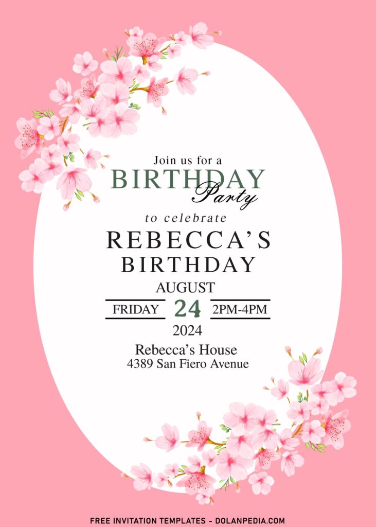 10+ Delicate Pink Watercolor Sakura Invitation Templates For Girls 