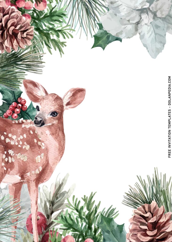 7+ Watercolor Winter Floral Birthday Invitation Templates with cute forest deer