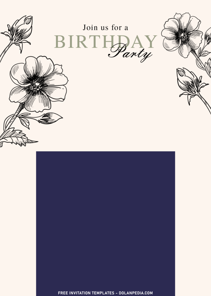 8+ Romantic Black Floral Sketch Birthday Invitation Templates with beautiful anemone and lotus