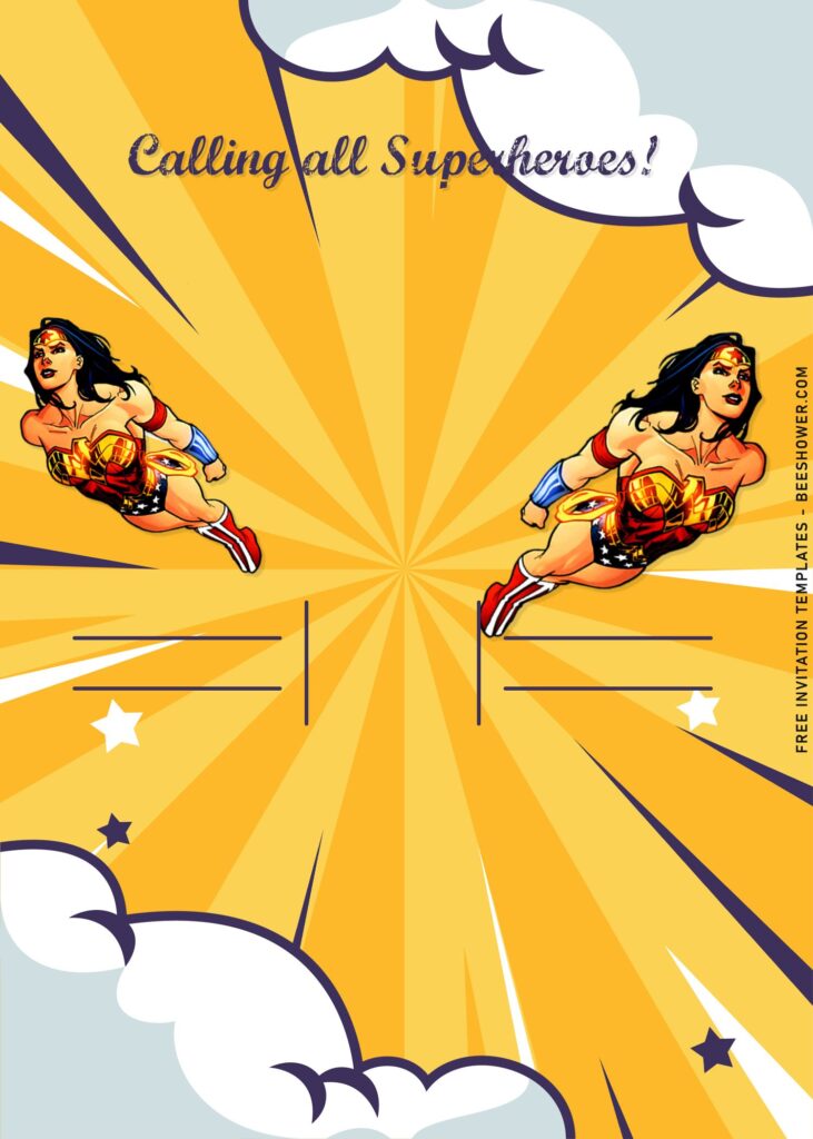 9+ Cute DC Superhero Girls Birthday Invitation Templates with flying Wonder Woman