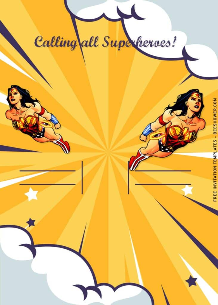 9+ Cute DC Superhero Girls Birthday Invitation Templates with flying Wonder Woman