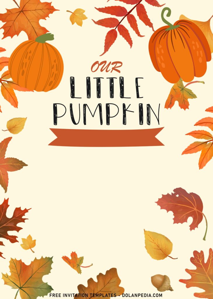 7+ Adorable Little Pumpkin First Birthday Invitation Templates with Ash and Fern leaves