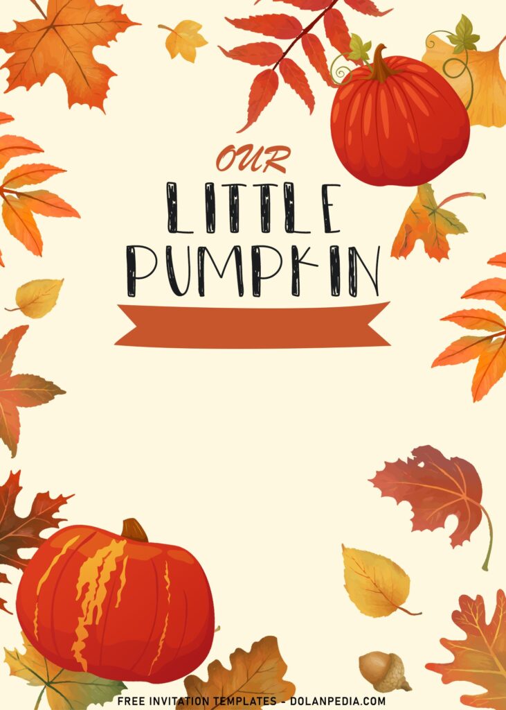7+ Adorable Little Pumpkin First Birthday Invitation Templates with Red Maple leaves