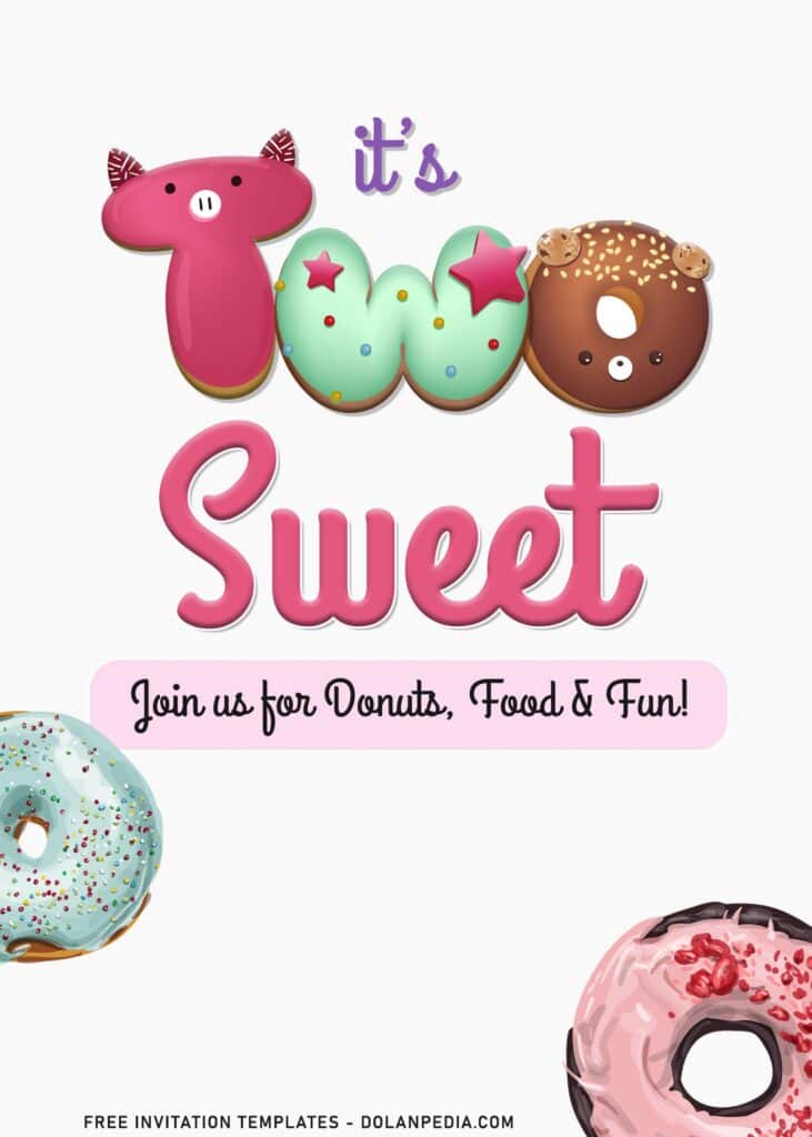 7+ Two Sweet Party Invitation Templates For Your Little Girl's Birthday with strawberry glazed donut