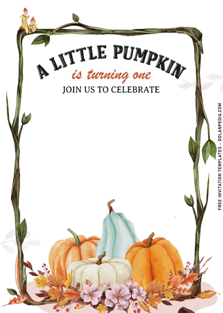 7+ Adorable Little Pumpkin Baby Girl First Birthday Invitation Templates with watercolor pumpkins