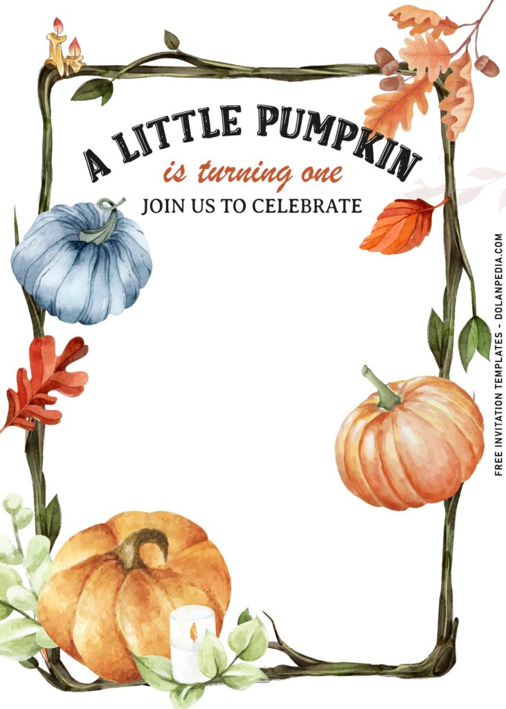 7+ Adorable Little Pumpkin Baby Girl First Birthday Invitation Templates with tree branch frame