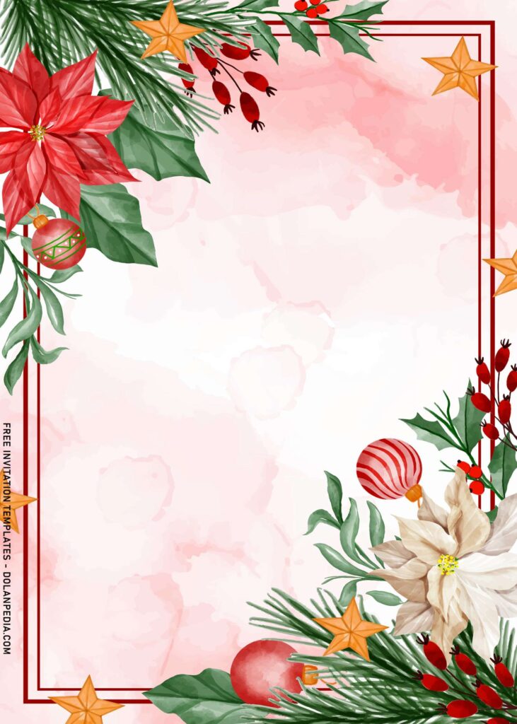 8+ Christmas Winter Floral Invitation Templates with Christmas red balls