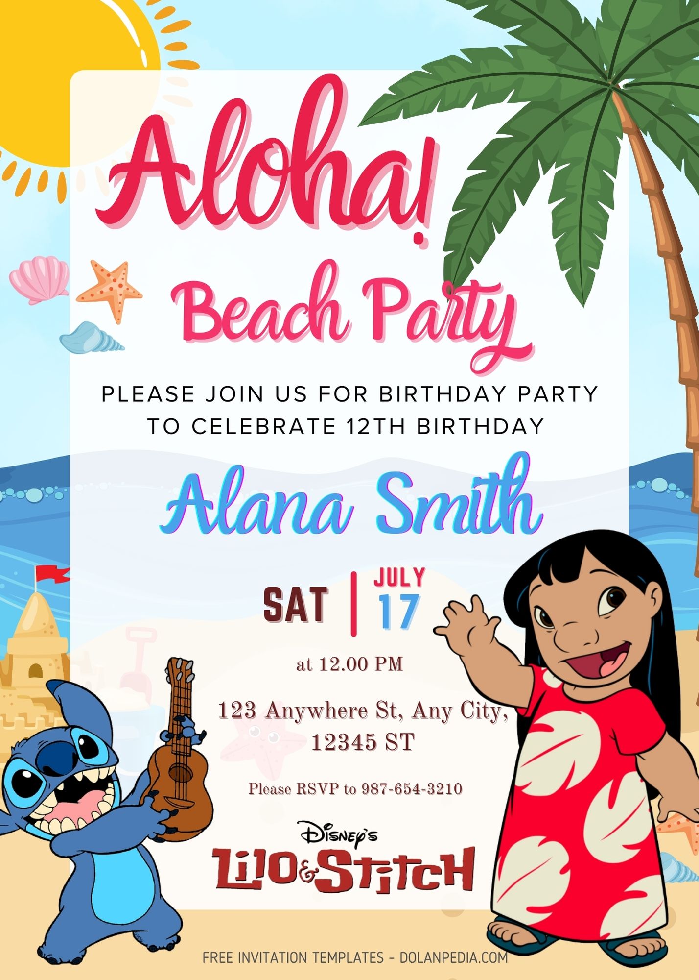 Lilo and Stitch Beach Birthday Invitation